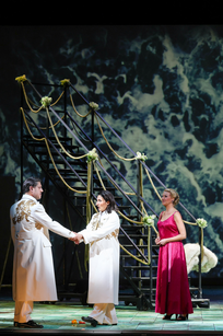 Dovlet Nurgeldiyev (Idomeneo), Camilla Lehmeier (Idamante) & Susanne Langbein (Elettra) | © Barbara Palffy