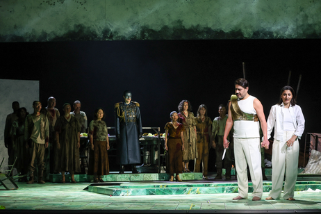 Oliver Sailer (Die Stimme / Neptun), Dovlet Nurgeldiyev (Idomeneo) & Camilla Lehmeier (Idamante) | © Barbara Palffy